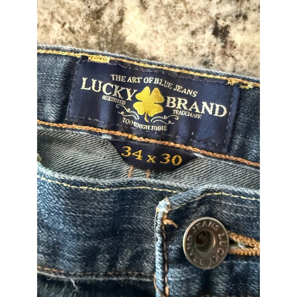 Lucky Brand 329 Classic Straight Jeans Mens 34x30 Blue Denim Distressed *see pic